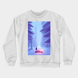 Cute Anime Car & Girl Snowy Christmas Landscape Crewneck Sweatshirt